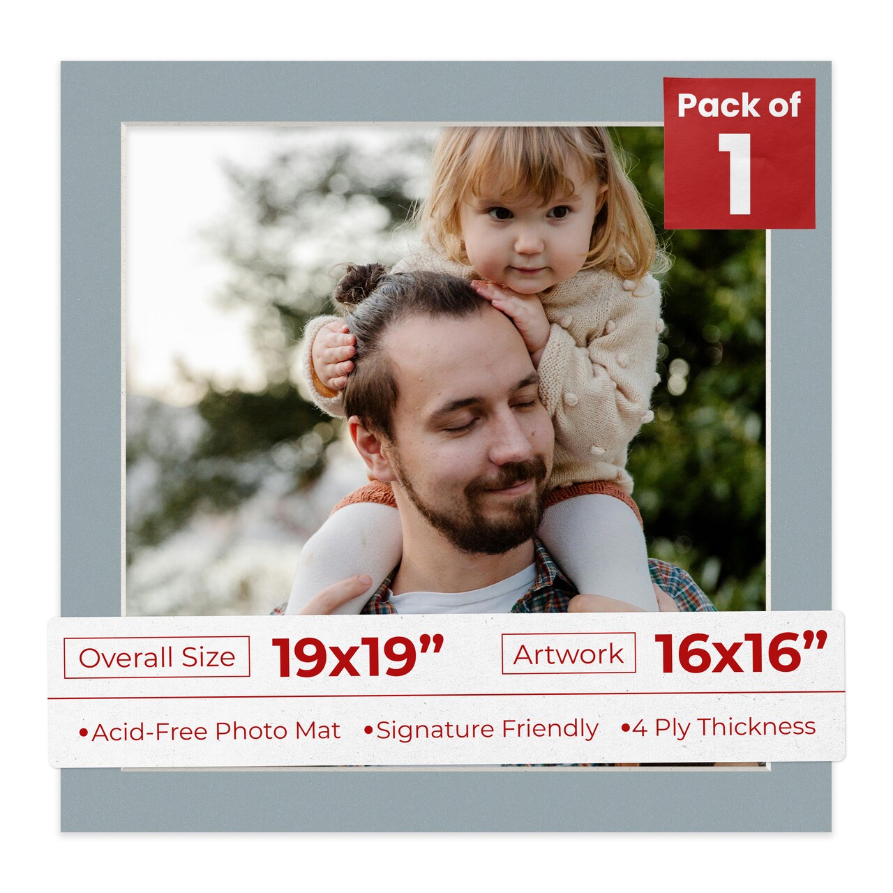 Metallic Silver Mat Board for 19x19 Frames - Fits 16x16 Photos